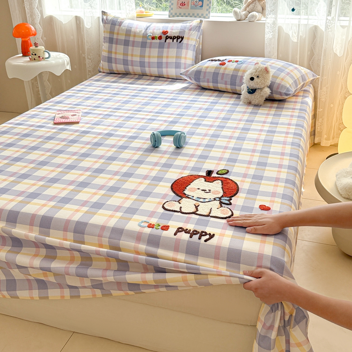 91家纺网 家纺一手货源 找家纺 沐辰 2025新款A类全棉磨毛绣花单品床单床笠 幸运西高地-床单