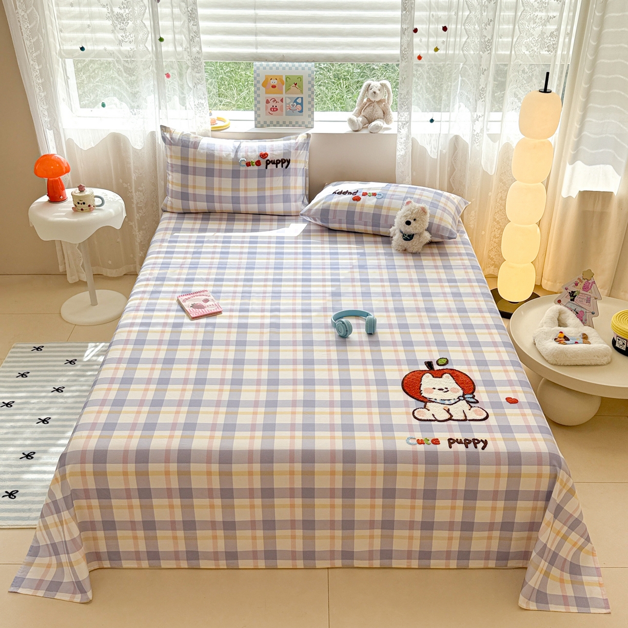 沐辰 2025新款A类全棉磨毛绣花单品床单床笠 幸运西高地-床单