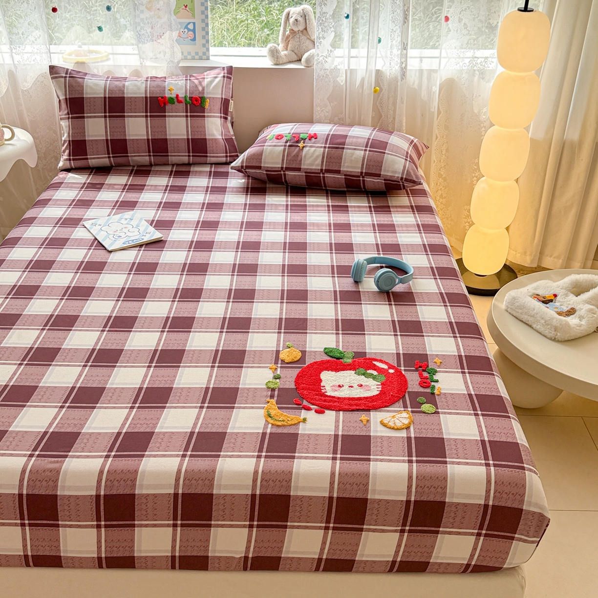 91家纺网 家纺一手货源 找家纺 沐辰 2025新款A类全棉磨毛绣花单品床单床笠 水果猫咪-床笠