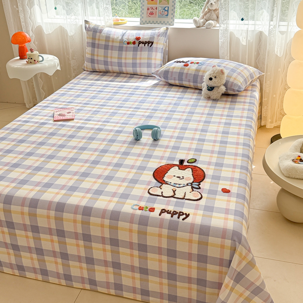 91家纺网 家纺一手货源 找家纺 沐辰 2025新款A类全棉磨毛绣花单品床单床笠 幸运西高地-床单