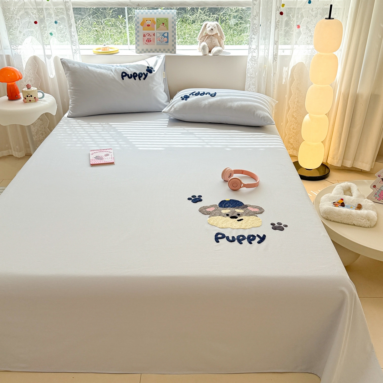 91家纺网 家纺一手货源 找家纺 沐辰 2025新款A类全棉磨毛绣花单品床单床笠 邮差小狗-床单