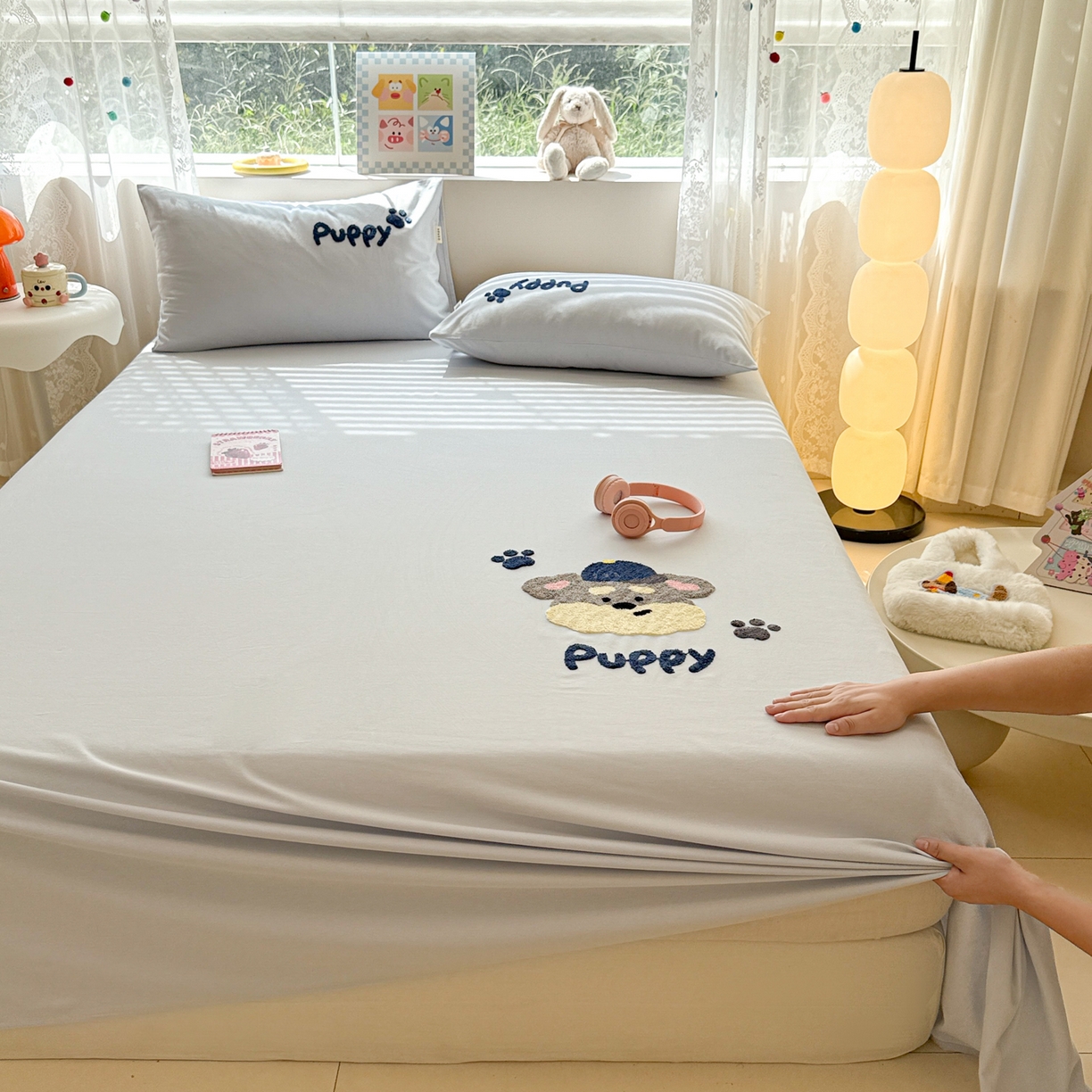 91家纺网 家纺一手货源 找家纺 沐辰 2025新款A类全棉磨毛绣花单品床单床笠 邮差小狗-床单