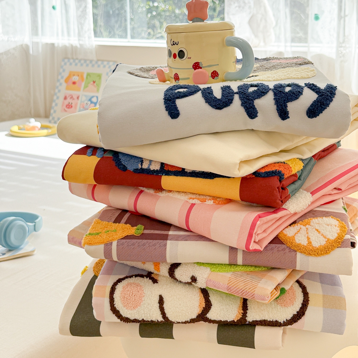 91家纺网 家纺一手货源 找家纺 沐辰 2025新款A类全棉磨毛绣花单品床单床笠 组合图仅展示