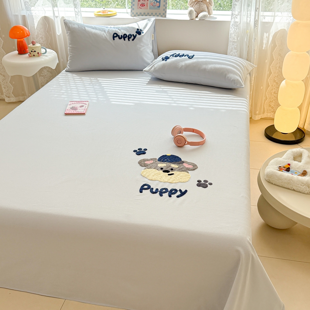 91家纺网 家纺一手货源 找家纺 沐辰 2025新款A类全棉磨毛绣花单品床单床笠 邮差小狗-床单