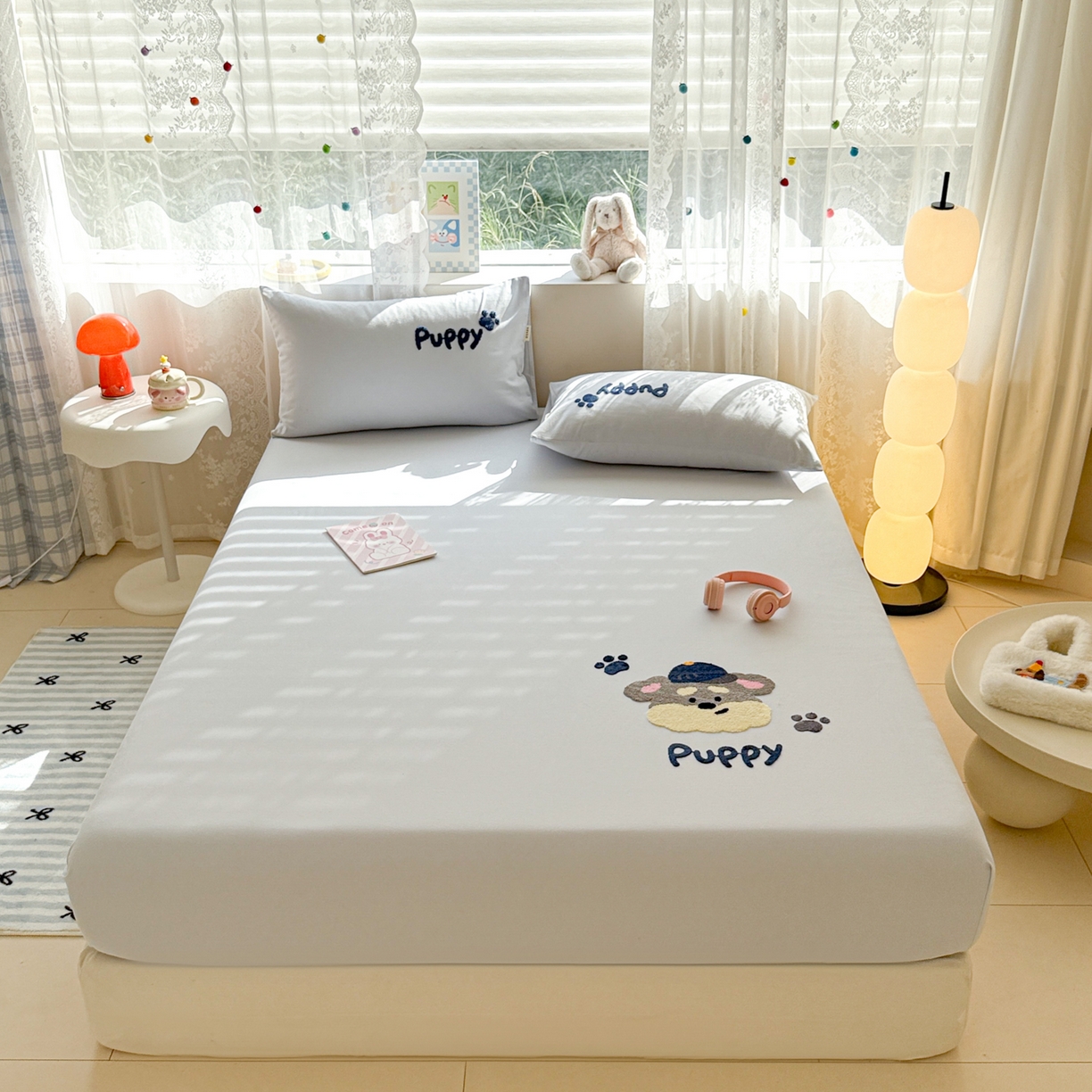 沐辰 2025新款A类全棉磨毛绣花单品床单床笠 邮差狗狗-床笠