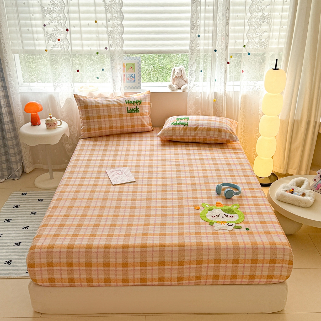 沐辰 2025新款A类全棉磨毛绣花单品床单床笠 超酷吉伊卡哇-床笠