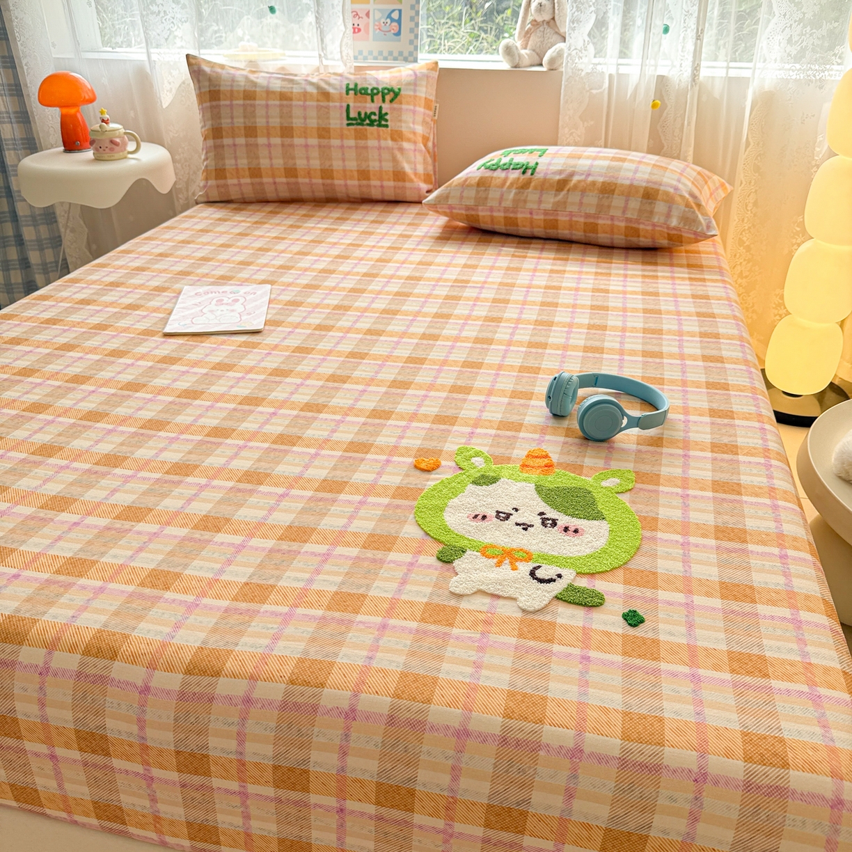 91家纺网 家纺一手货源 找家纺 沐辰 2025新款A类全棉磨毛绣花单品床单床笠 超酷吉伊卡哇-床笠