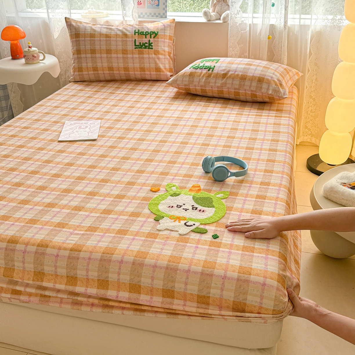 91家纺网 家纺一手货源 找家纺 沐辰 2025新款A类全棉磨毛绣花单品床单床笠 超酷吉伊卡哇-床笠