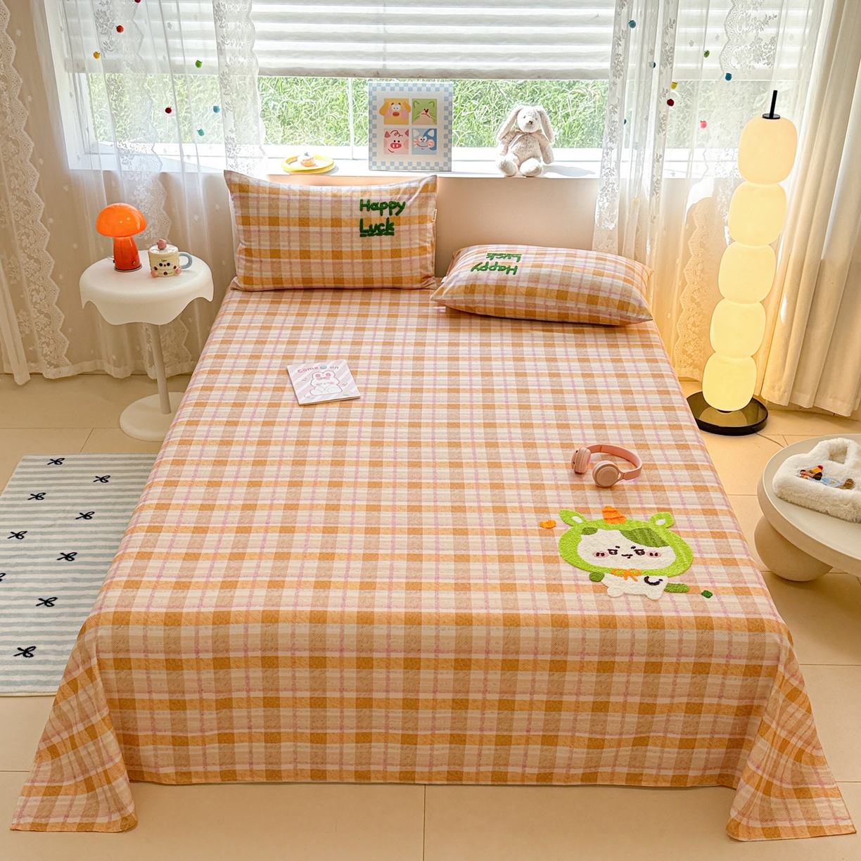 沐辰 2025新款A类全棉磨毛绣花单品床单床笠 超酷吉伊卡哇-床单