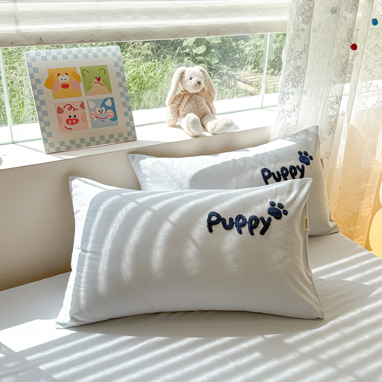 91家纺网 家纺一手货源 找家纺 沐辰 2025新款A类全棉磨毛绣花单品床单床笠 邮差小狗-床单