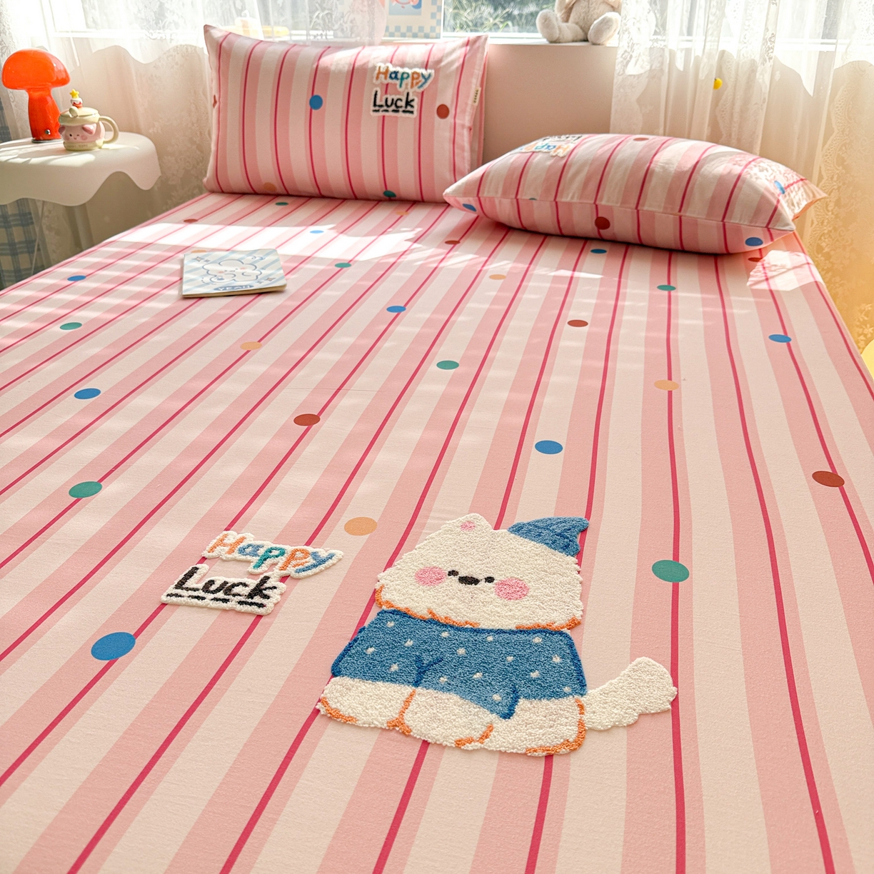 91家纺网 家纺一手货源 找家纺 沐辰 2025新款A类全棉磨毛绣花单品床单床笠 点点西高地-床笠