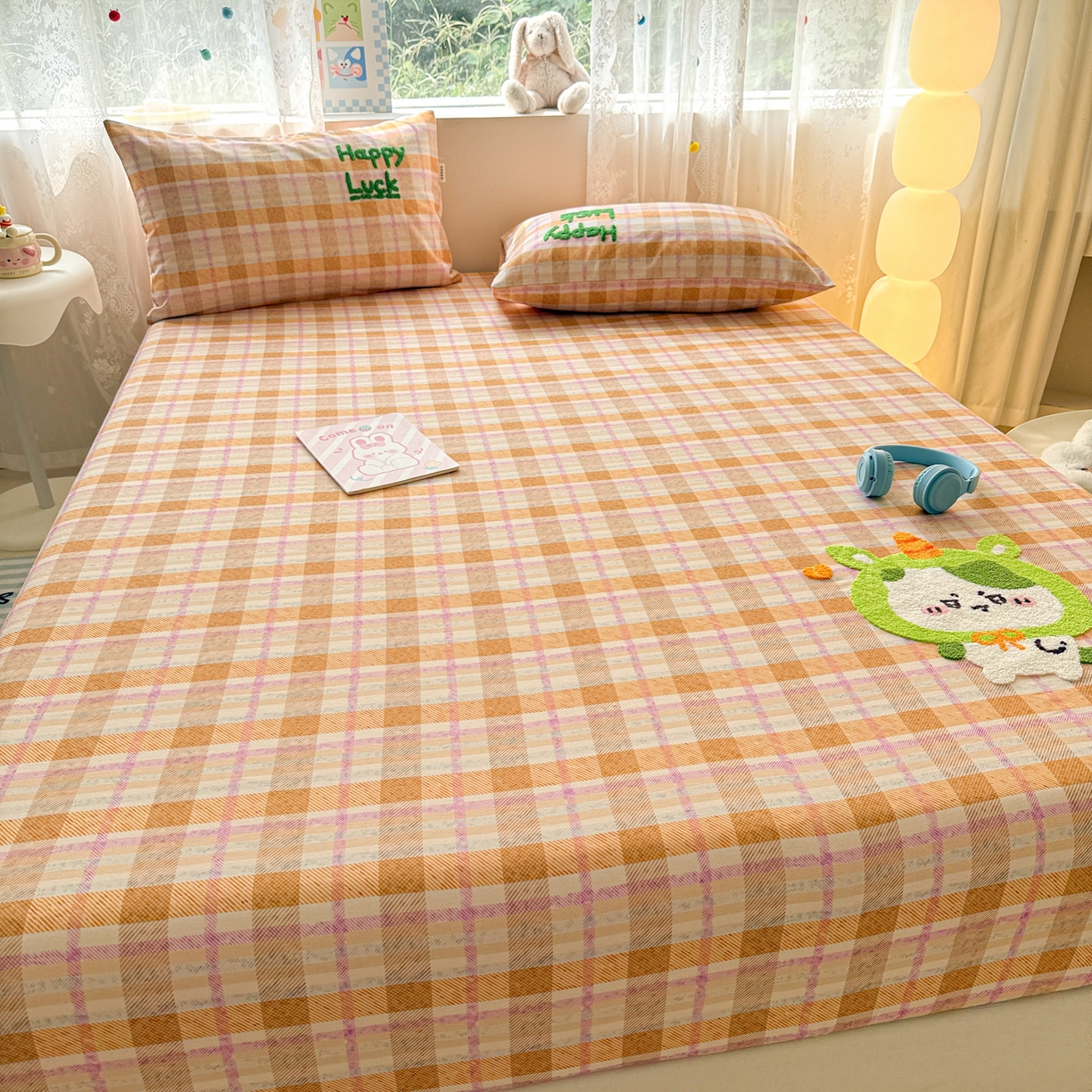 91家纺网 家纺一手货源 找家纺 沐辰 2025新款A类全棉磨毛绣花单品床单床笠 超酷吉伊卡哇-床笠