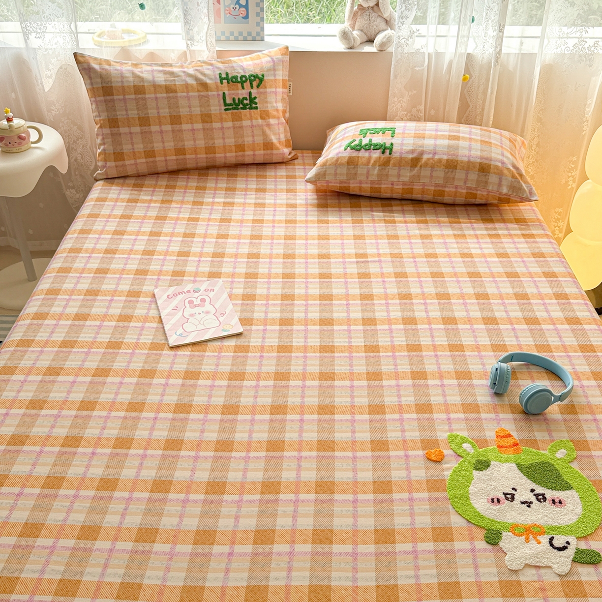 91家纺网 家纺一手货源 找家纺 沐辰 2025新款A类全棉磨毛绣花单品床单床笠 超酷吉伊卡哇-床笠