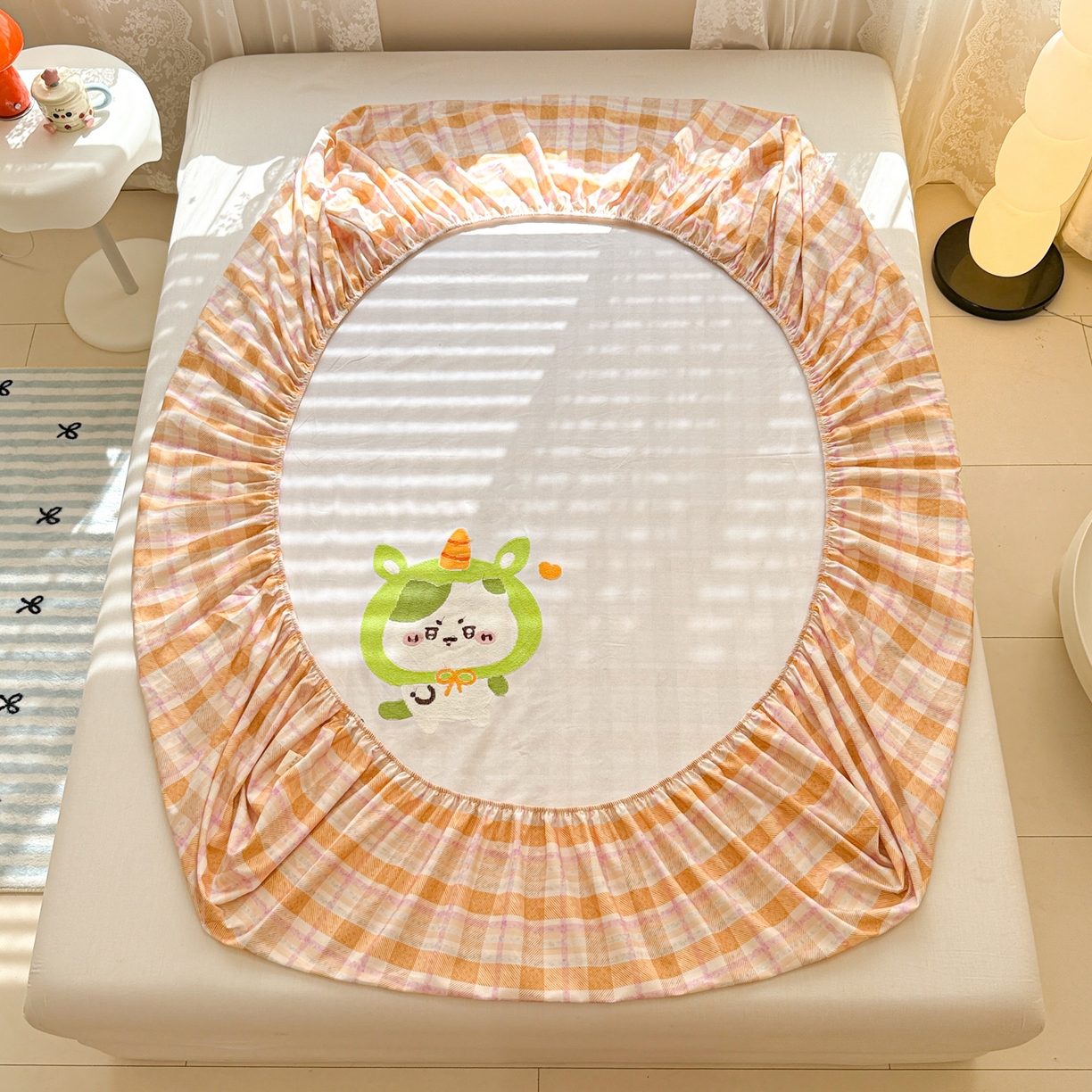 91家纺网 家纺一手货源 找家纺 沐辰 2025新款A类全棉磨毛绣花单品床单床笠 超酷吉伊卡哇-床笠