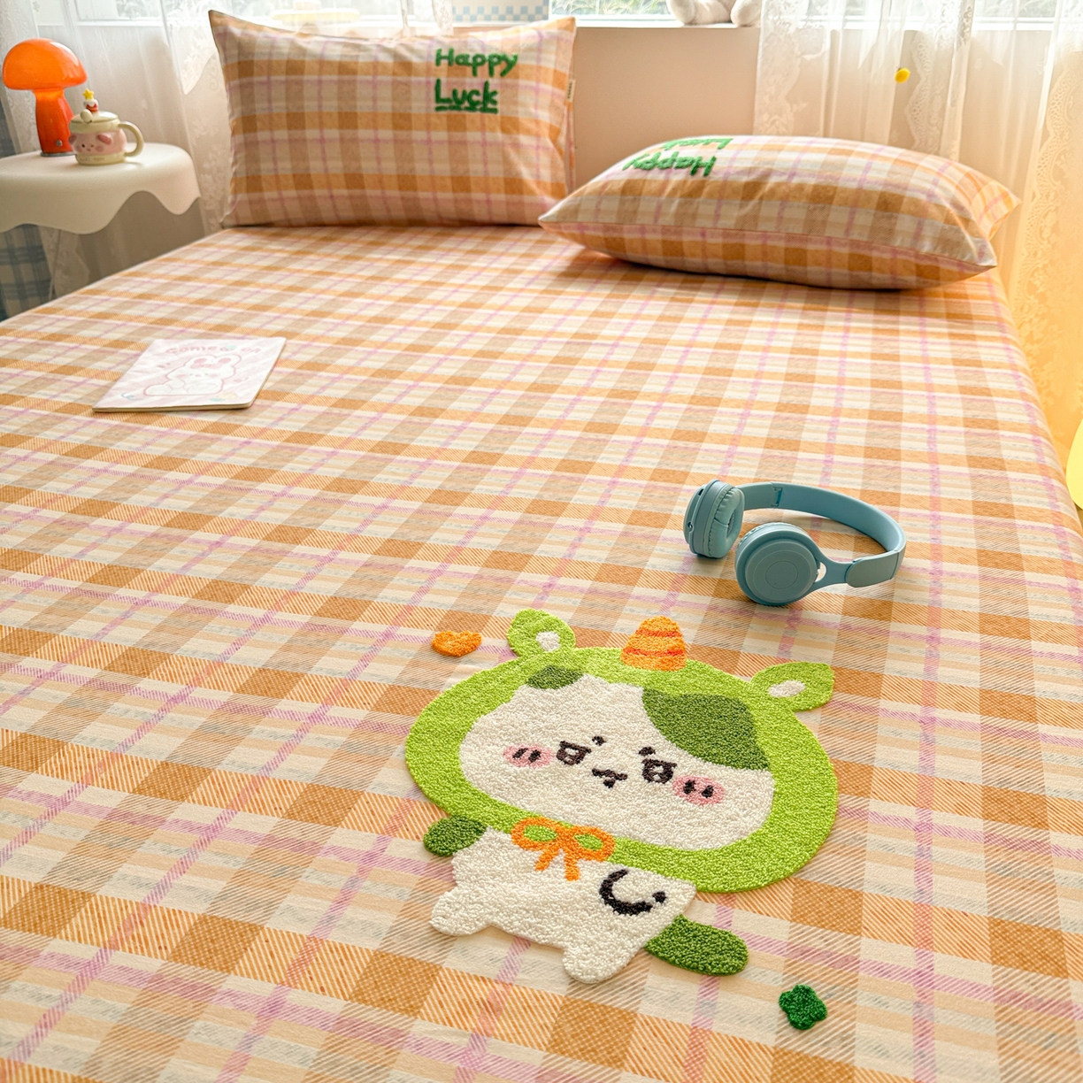 91家纺网 家纺一手货源 找家纺 沐辰 2025新款A类全棉磨毛绣花单品床单床笠 超酷吉伊卡哇-床笠