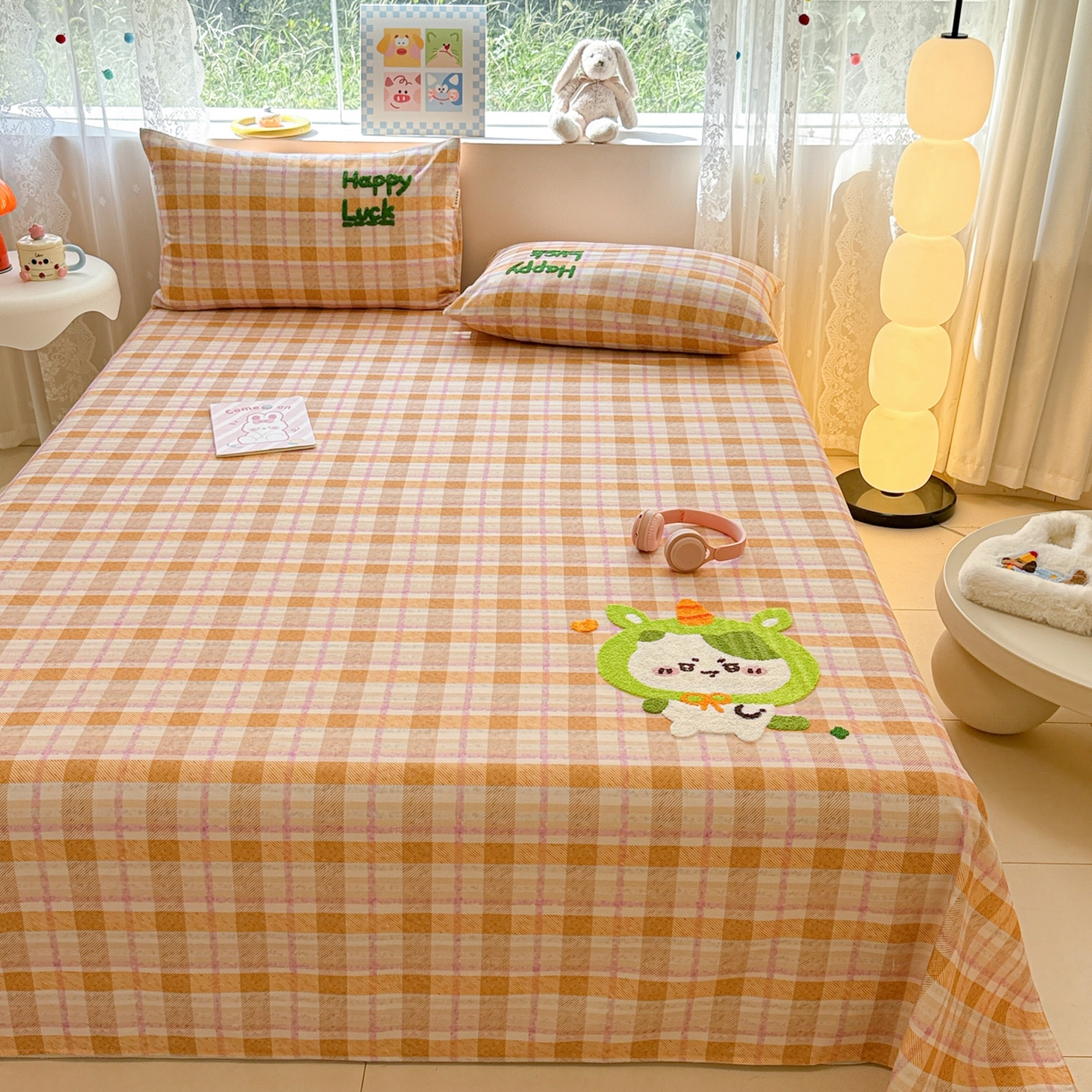 91家纺网 家纺一手货源 找家纺 沐辰 2025新款A类全棉磨毛绣花单品床单床笠 超酷吉伊卡哇-床单