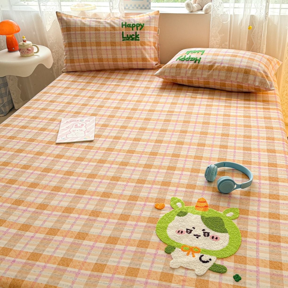 91家纺网 家纺一手货源 找家纺 沐辰 2025新款A类全棉磨毛绣花单品床单床笠 超酷吉伊卡哇-床笠