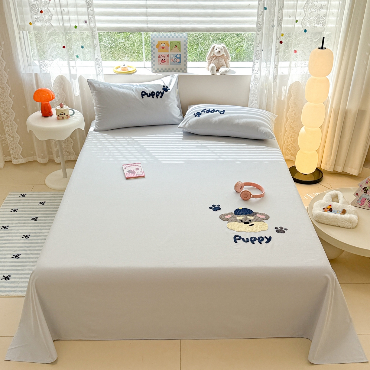 沐辰 2025新款A类全棉磨毛绣花单品床单床笠 邮差小狗-床单