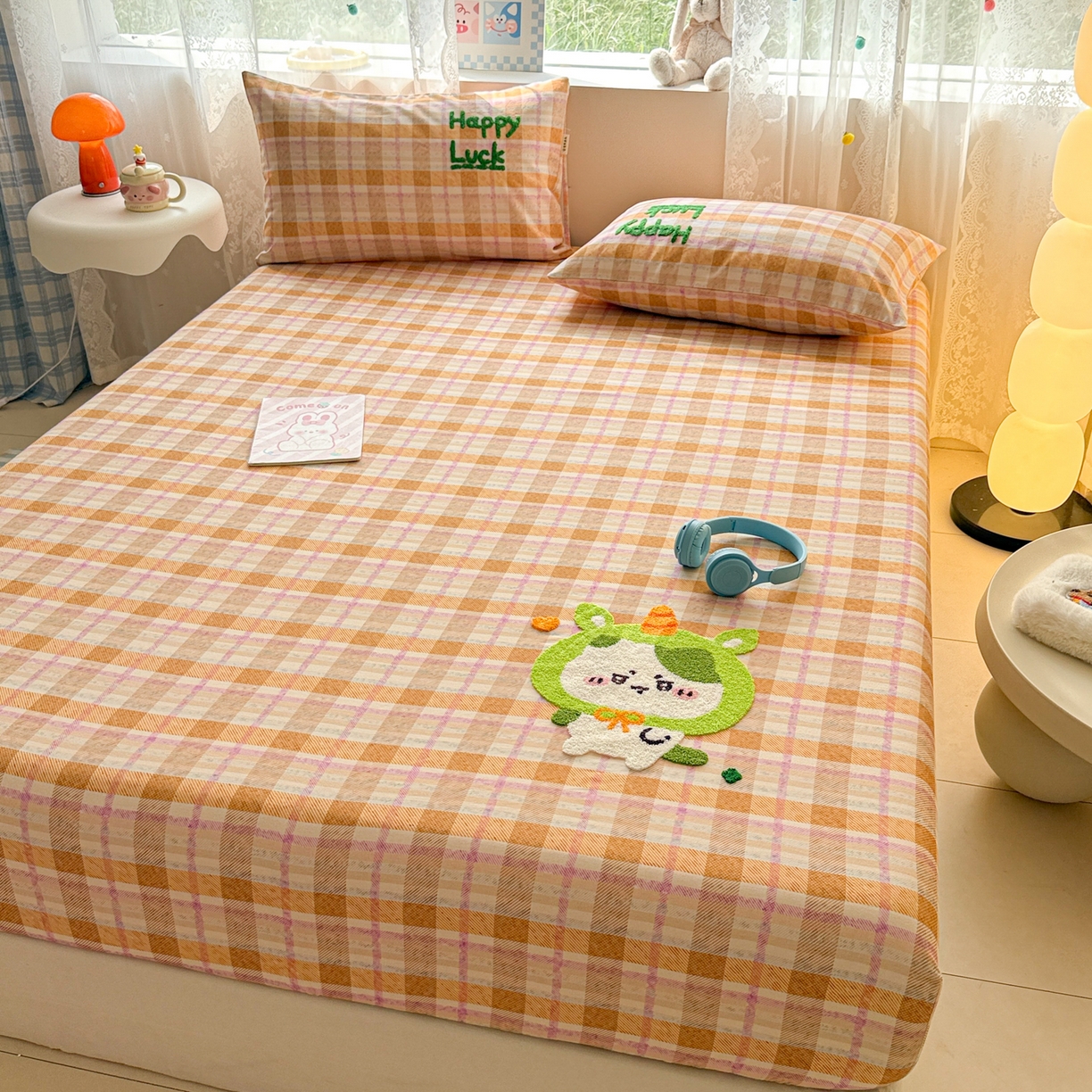 91家纺网 家纺一手货源 找家纺 沐辰 2025新款A类全棉磨毛绣花单品床单床笠 超酷吉伊卡哇-床笠