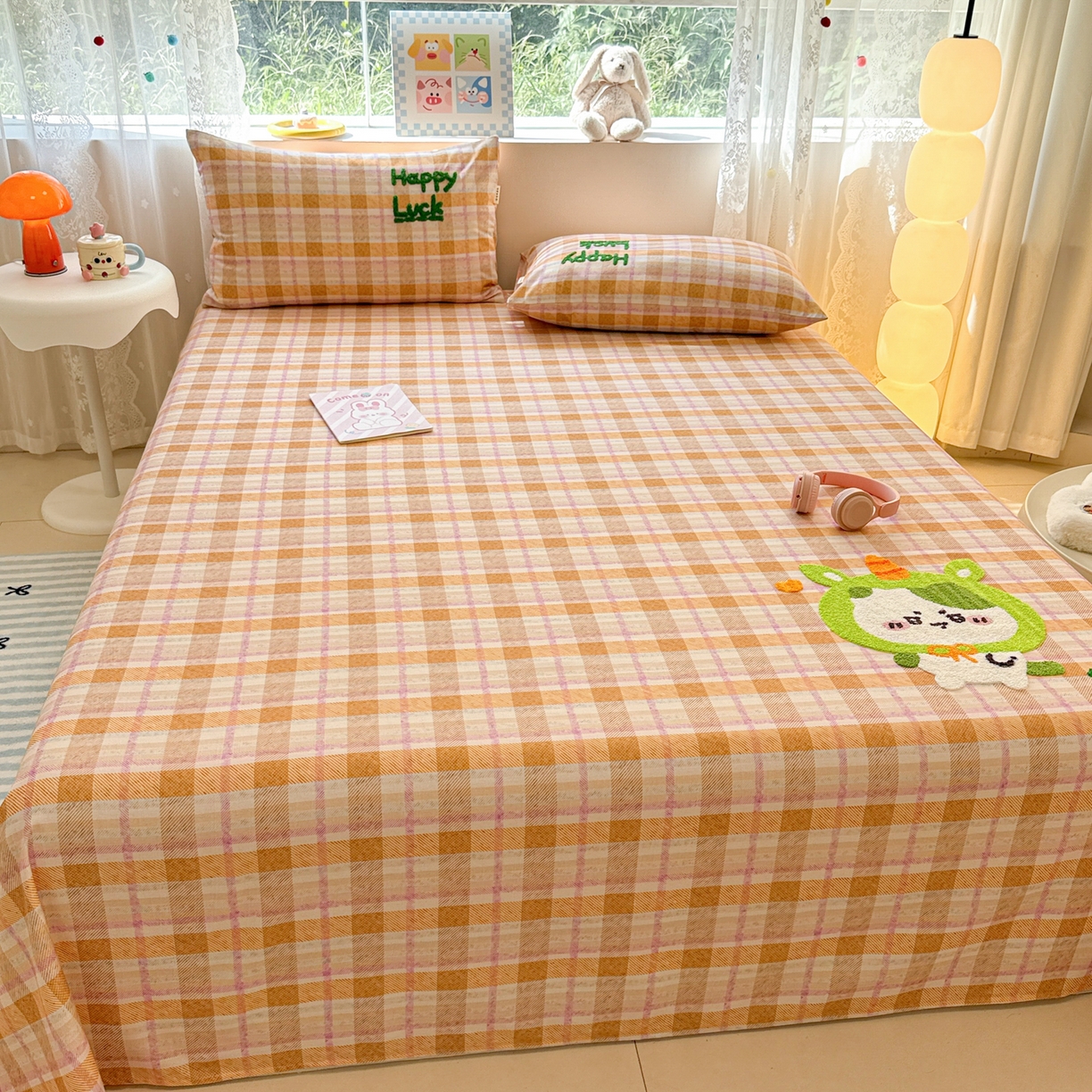 91家纺网 家纺一手货源 找家纺 沐辰 2025新款A类全棉磨毛绣花单品床单床笠 超酷吉伊卡哇-床单