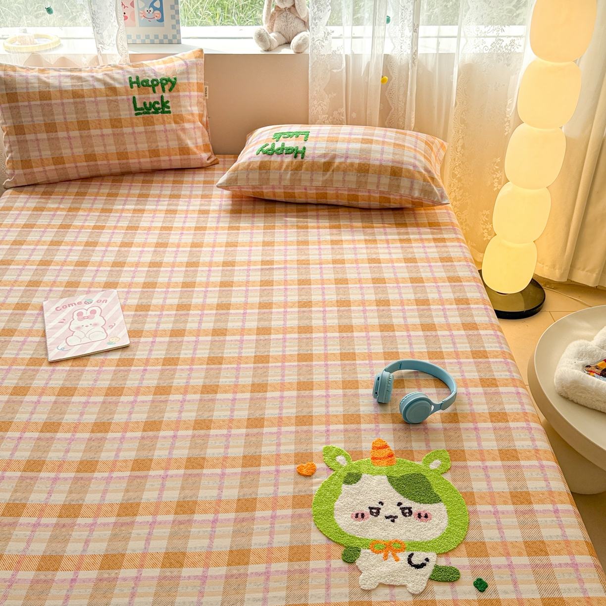 91家纺网 家纺一手货源 找家纺 沐辰 2025新款A类全棉磨毛绣花单品床单床笠 超酷吉伊卡哇-床笠