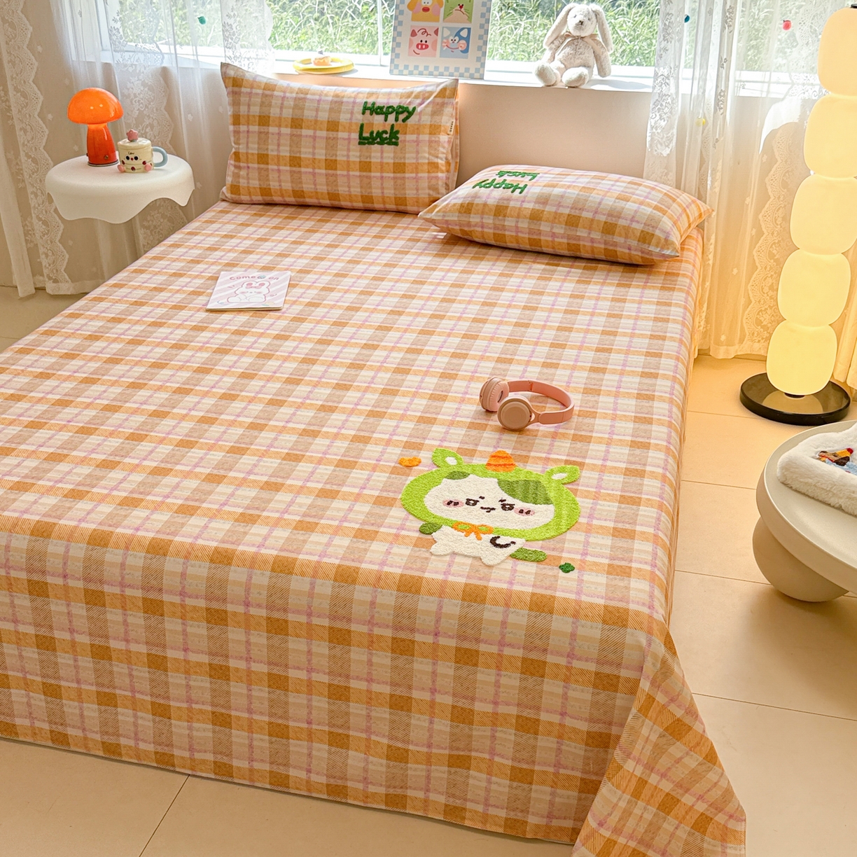 91家纺网 家纺一手货源 找家纺 沐辰 2025新款A类全棉磨毛绣花单品床单床笠 超酷吉伊卡哇-床单