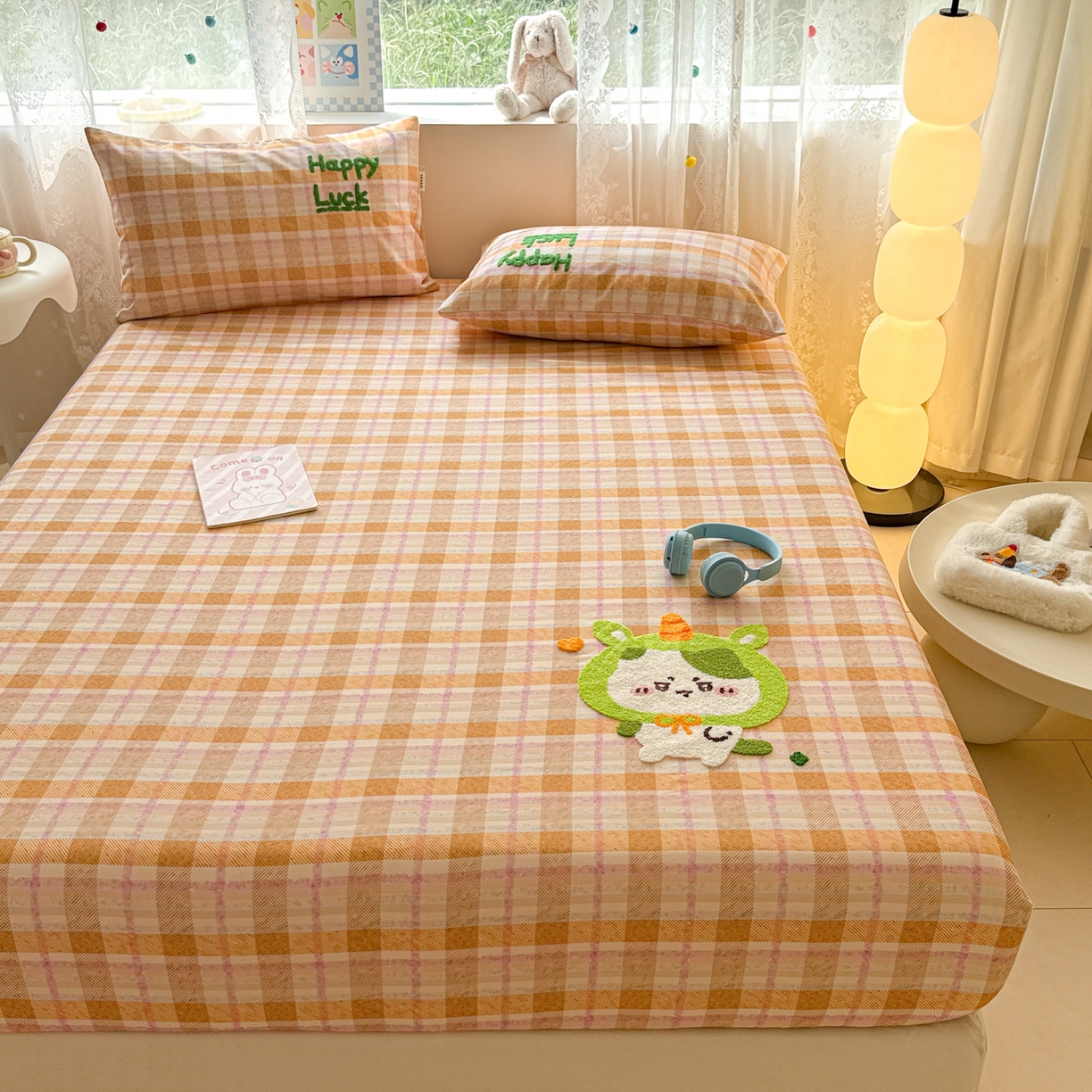 91家纺网 家纺一手货源 找家纺 沐辰 2025新款A类全棉磨毛绣花单品床单床笠 超酷吉伊卡哇-床笠