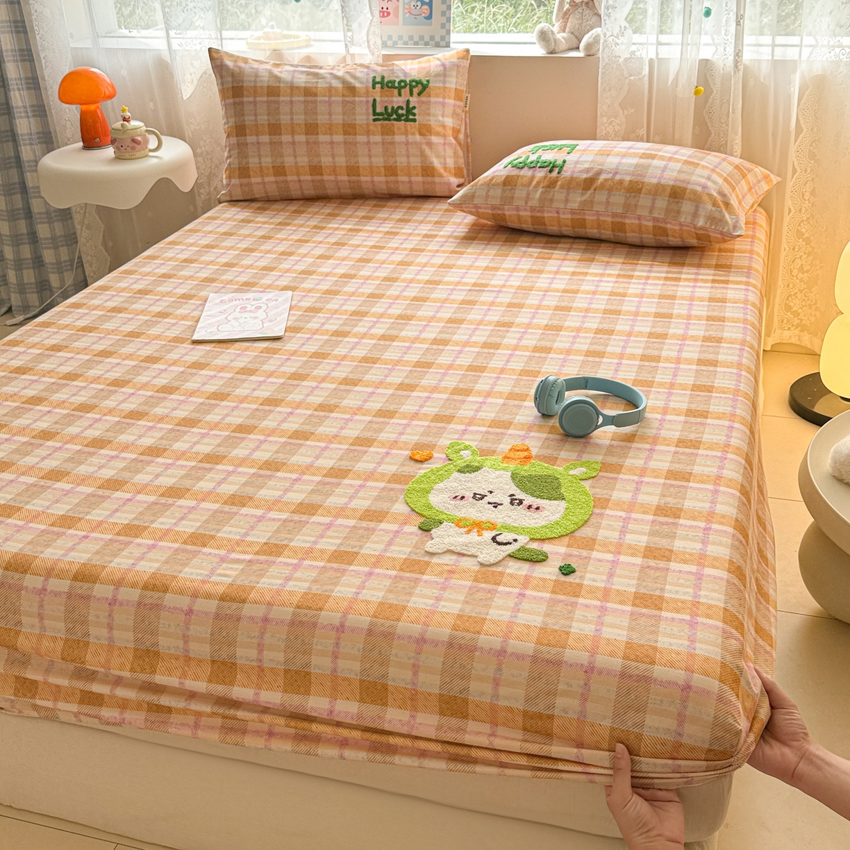 91家纺网 家纺一手货源 找家纺 沐辰 2025新款A类全棉磨毛绣花单品床单床笠 超酷吉伊卡哇-床笠