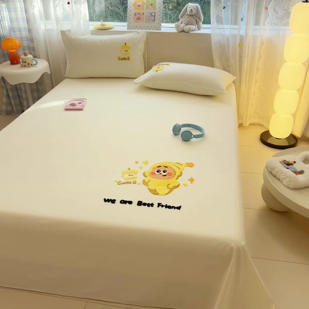 91家纺网 家纺一手货源 找家纺 （总）沐辰 2025新款A类全棉磨毛绣花单品床单床笠