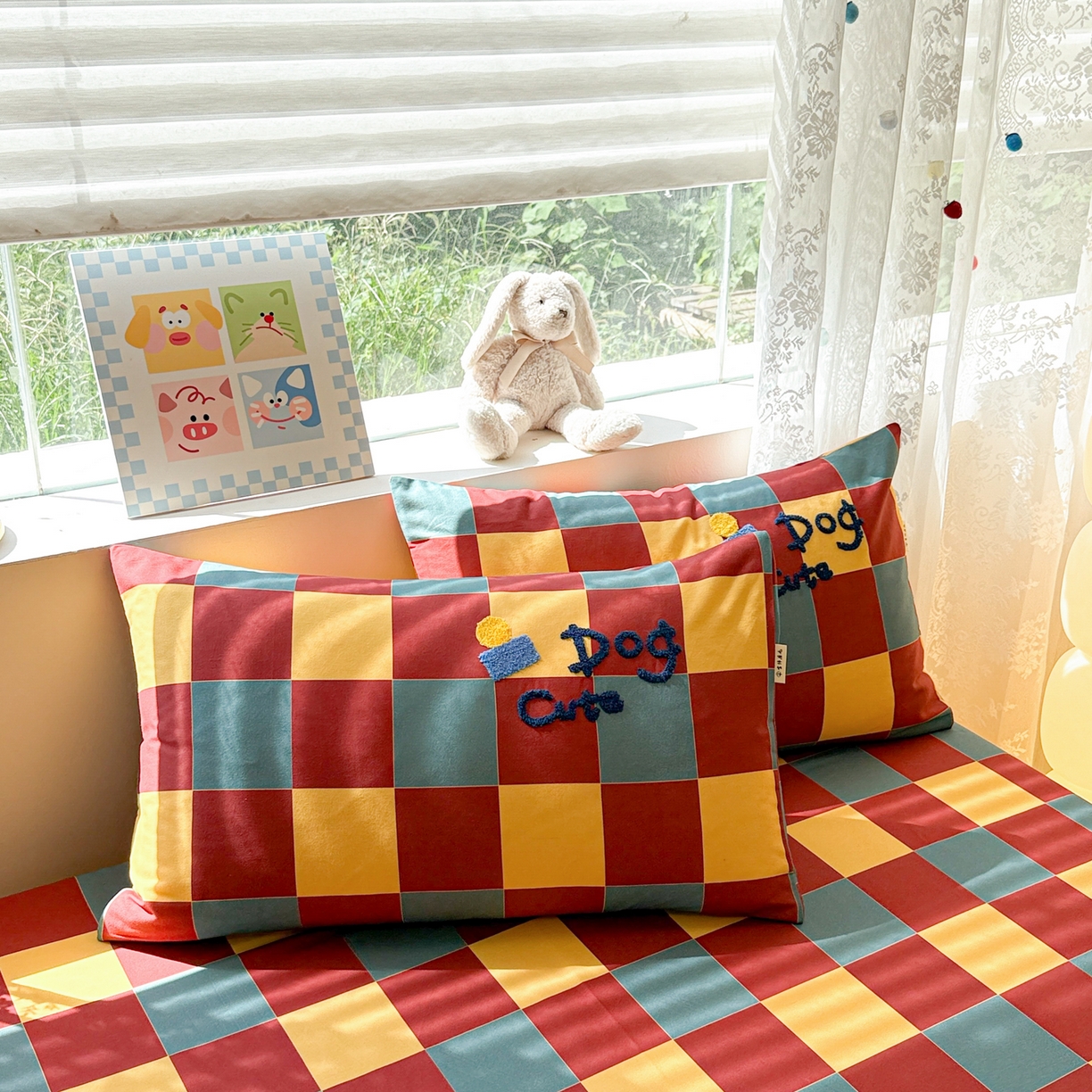 91家纺网 家纺一手货源 找家纺 沐辰 2025新款A类全棉磨毛绣花单品床单床笠 撞色狗狗-床单