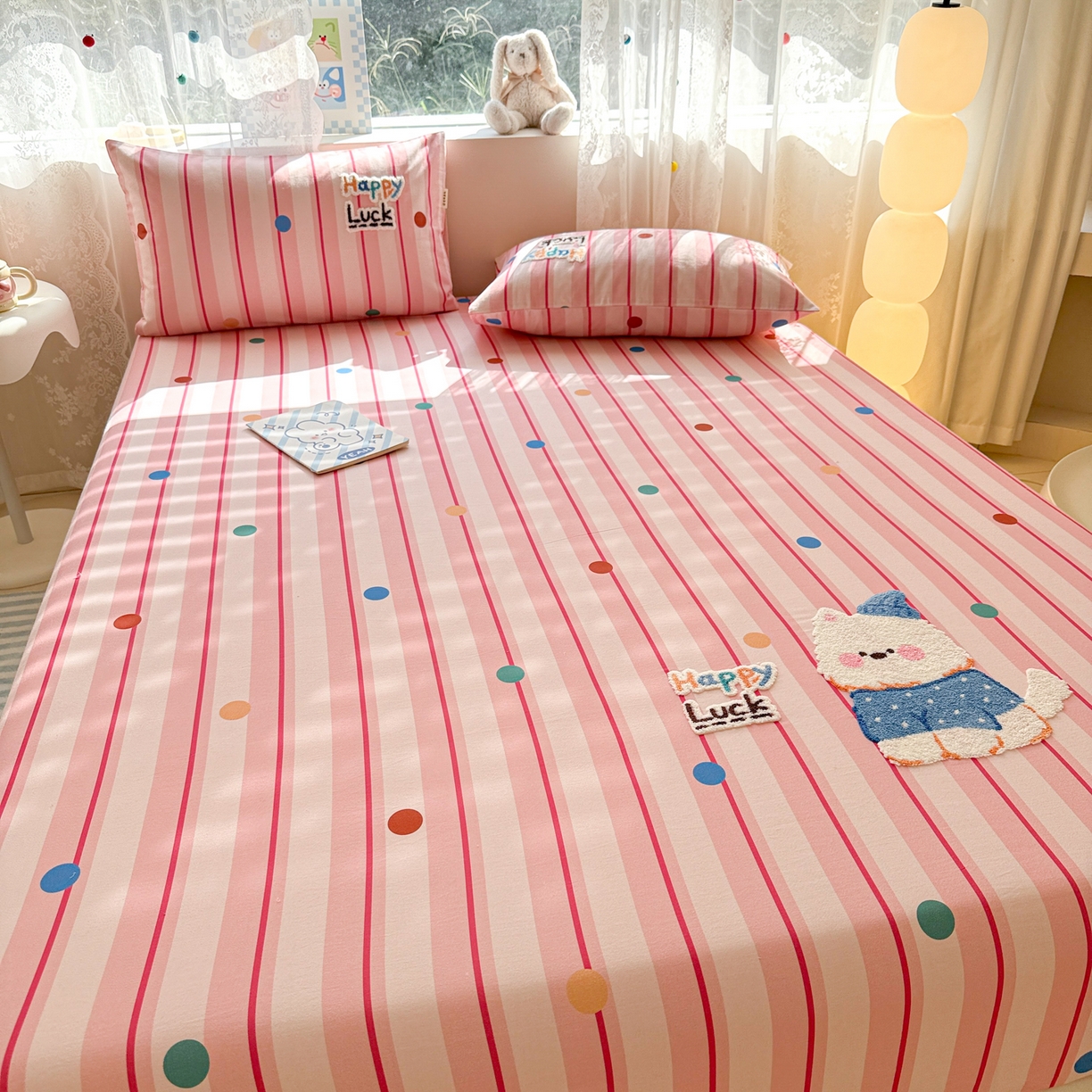 91家纺网 家纺一手货源 找家纺 沐辰 2025新款A类全棉磨毛绣花单品床单床笠 点点西高地-床笠