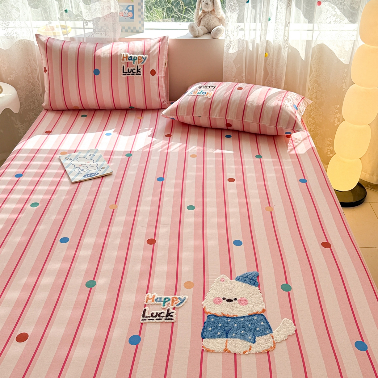 91家纺网 家纺一手货源 找家纺 沐辰 2025新款A类全棉磨毛绣花单品床单床笠 点点西高地-床笠