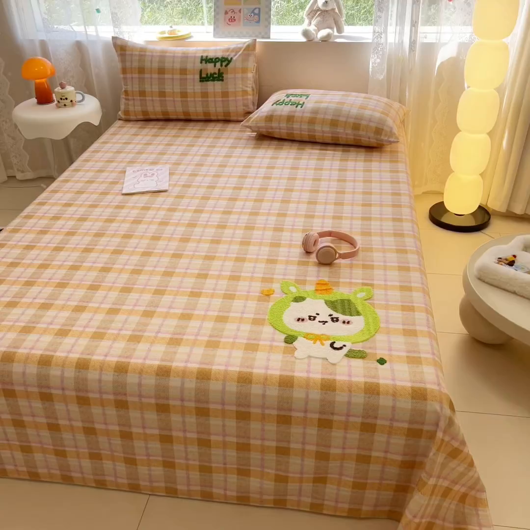 91家纺网 家纺一手货源 找家纺 沐辰 2025新款A类全棉磨毛绣花单品床单床笠 超酷吉伊卡哇-床单