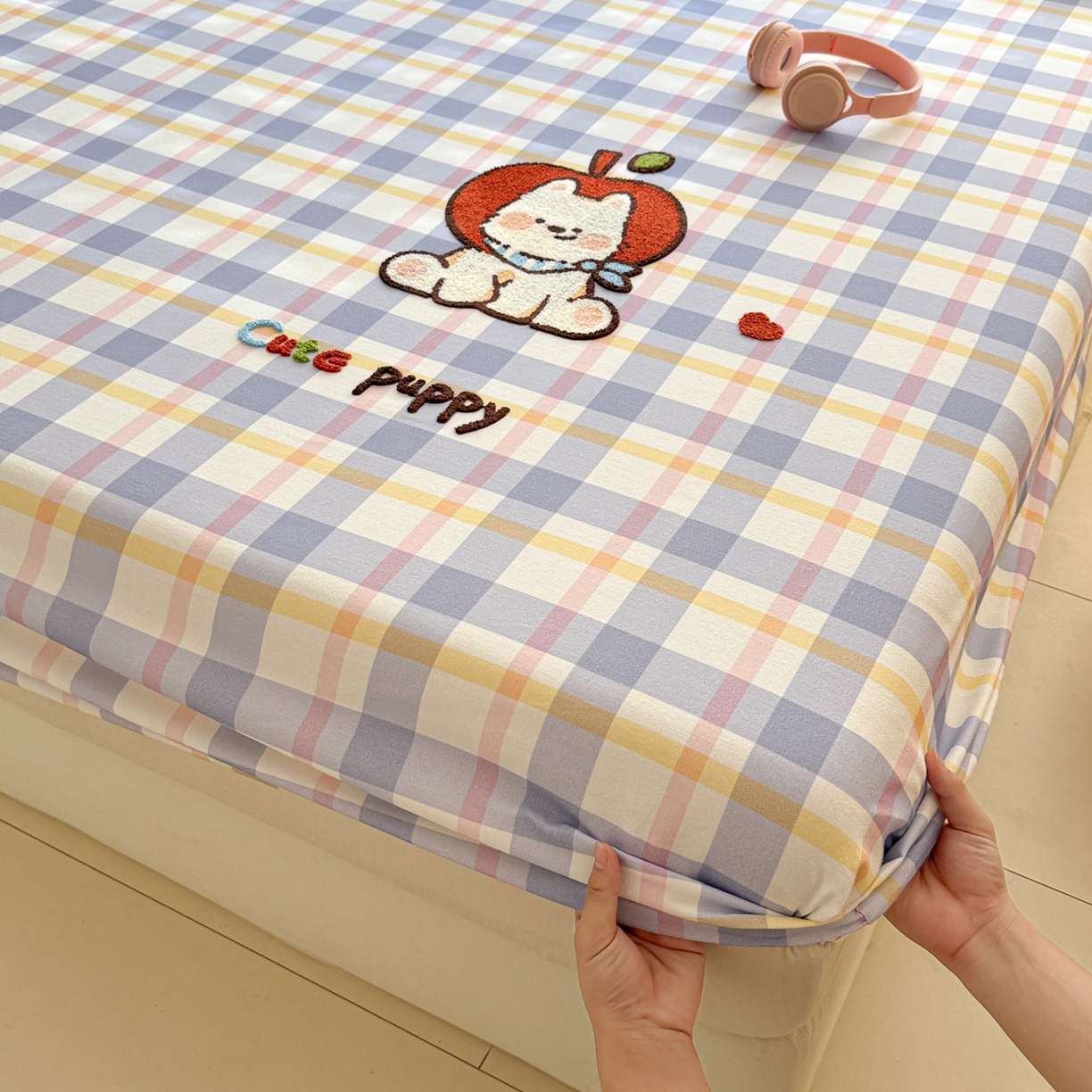 91家纺网 家纺一手货源 找家纺 沐辰 2025新款A类全棉磨毛绣花单品床单床笠 幸运西高地-床笠