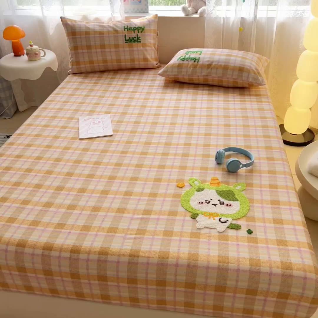 91家纺网 家纺一手货源 找家纺 沐辰 2025新款A类全棉磨毛绣花单品床单床笠 超酷吉伊卡哇-床笠