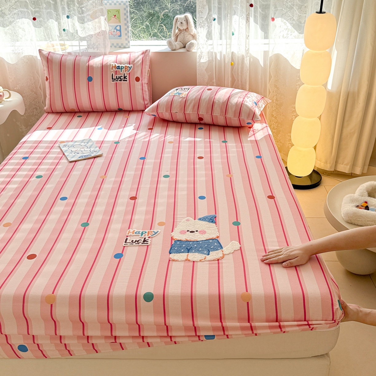 91家纺网 家纺一手货源 找家纺 沐辰 2025新款A类全棉磨毛绣花单品床单床笠 点点西高地-床笠