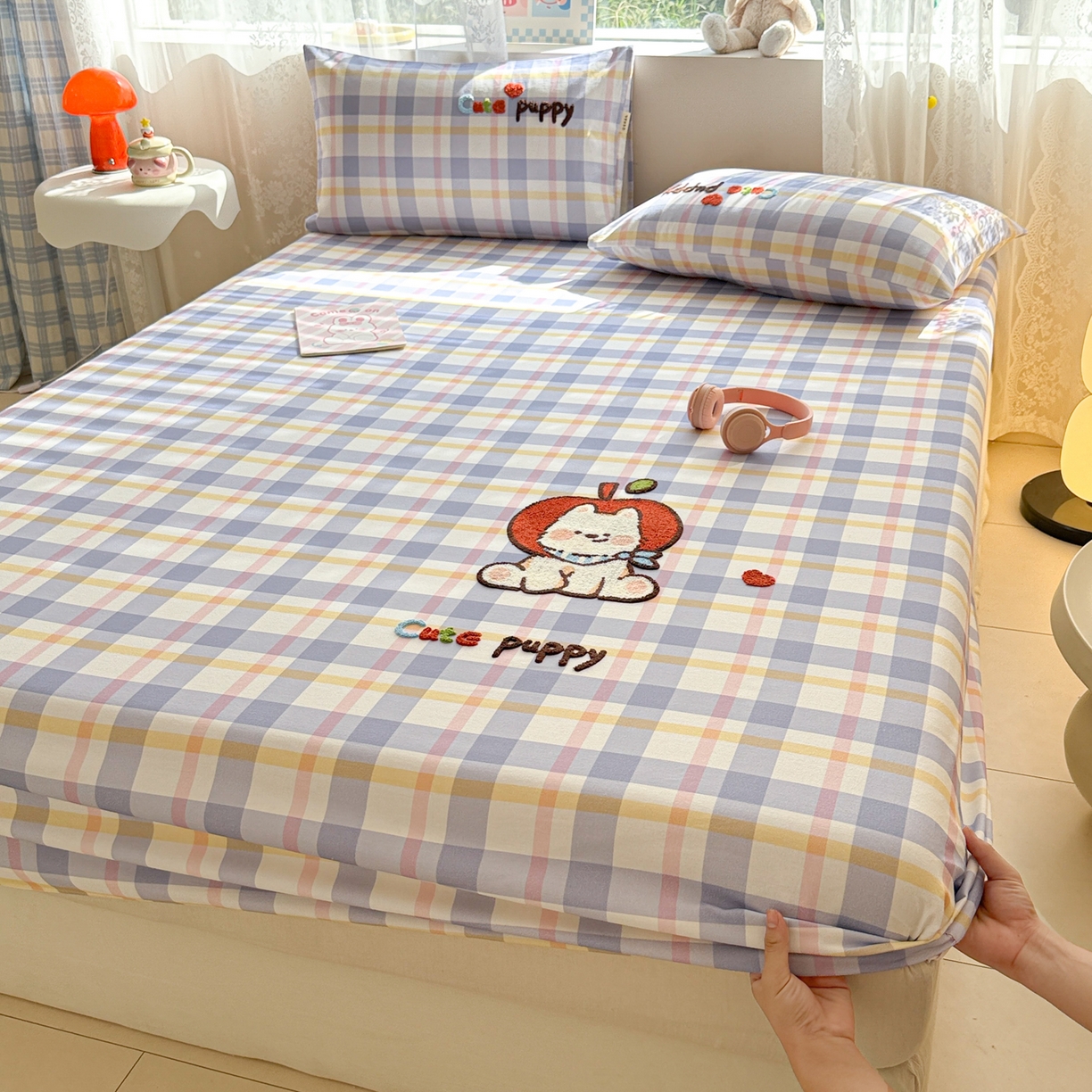 91家纺网 家纺一手货源 找家纺 沐辰 2025新款A类全棉磨毛绣花单品床单床笠 幸运西高地-床笠