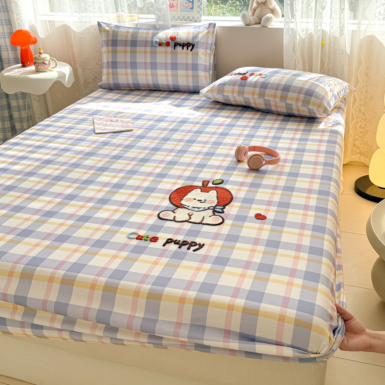 91家纺网 家纺一手货源 找家纺 沐辰 2025新款A类全棉磨毛绣花单品床单床笠 幸运西高地-床笠