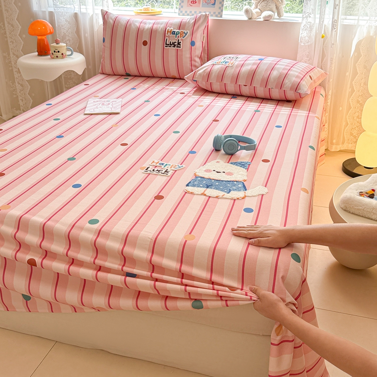 91家纺网 家纺一手货源 找家纺 沐辰 2025新款A类全棉磨毛绣花单品床单床笠 点点西高地-床单