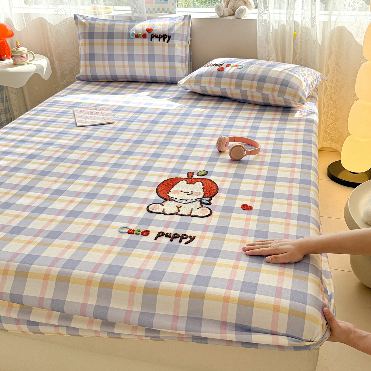 91家纺网 家纺一手货源 找家纺 沐辰 2025新款A类全棉磨毛绣花单品床单床笠 幸运西高地-床笠