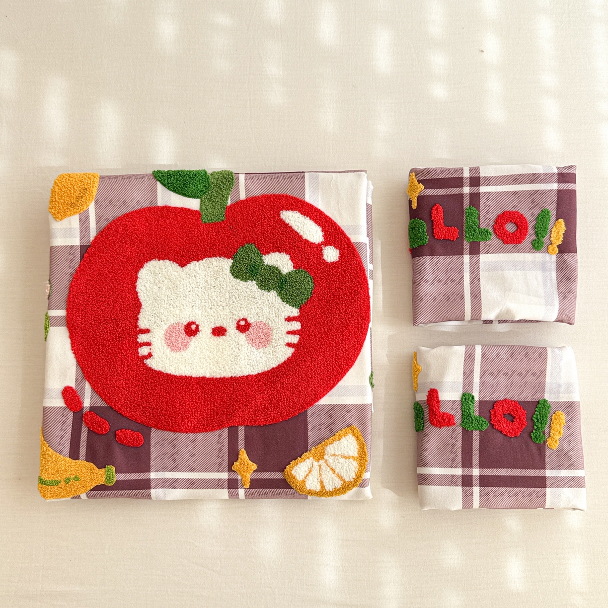 91家纺网 家纺一手货源 找家纺 沐辰 2025新款A类全棉磨毛绣花单品床单床笠 水果猫咪-床单