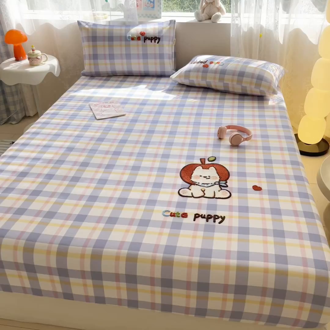 91家纺网 家纺一手货源 找家纺 沐辰 2025新款A类全棉磨毛绣花单品床单床笠 幸运西高地-床笠