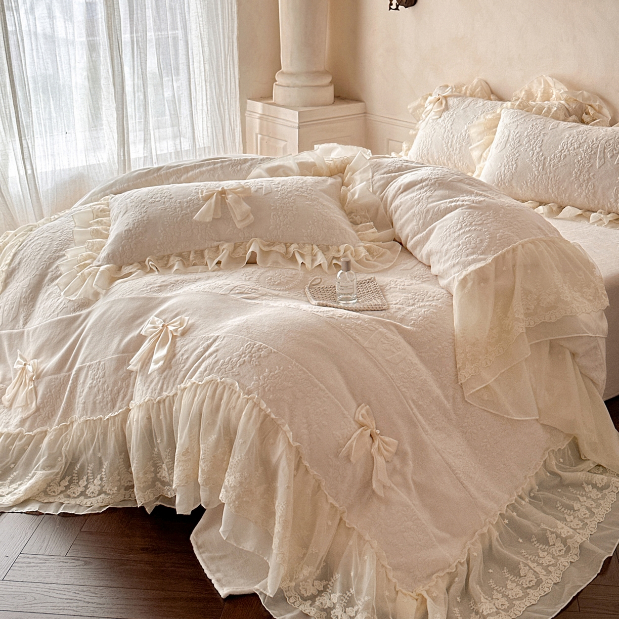 91家纺网 家纺一手货源 找家纺 （总）你好美丽 2025新款初夏初夜水洗真丝提花夏被四件套+被套四件套