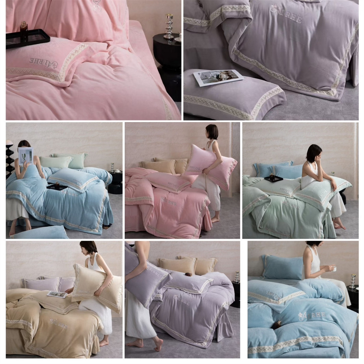 玖琳家纺 2025新款双面240克全消牛奶绒铂金牛奶绒四件套-罗伦丝系列 组合图