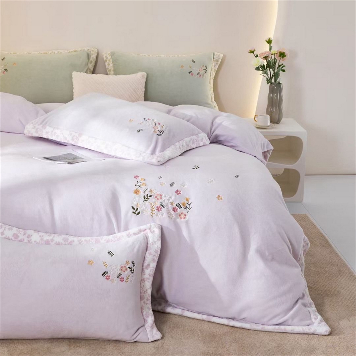 玖琳家纺 2025新款双面240克全消牛奶绒铂金牛奶绒四件套-漫影系列 香芋紫