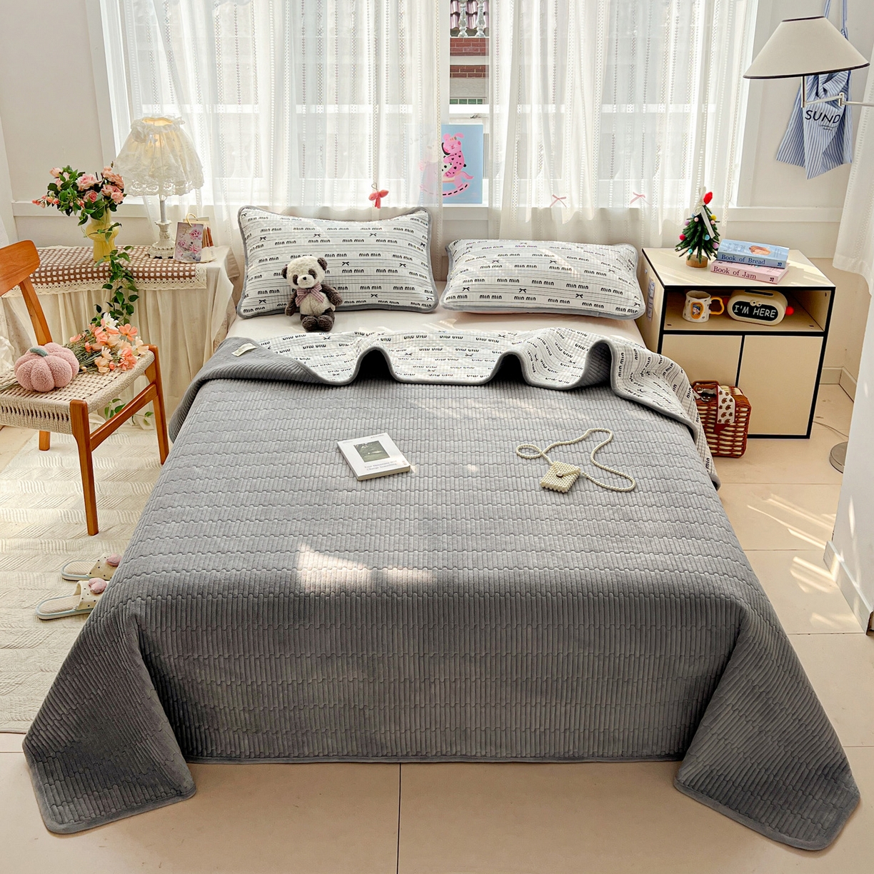 91家纺网 家纺一手货源 找家纺 （总）恒尚居 2025新款双层纱牛奶绒床盖双面两用夹棉床单床垫-秋冬款 四季通用