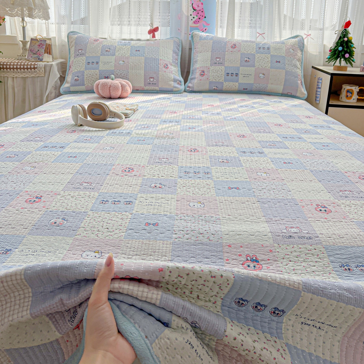 91家纺网 家纺一手货源 找家纺 恒尚居 2025新款双层纱牛奶绒床盖双面两用夹棉床单床垫-秋冬款 四季通用 慢时光【A双层纱-B牛奶绒】