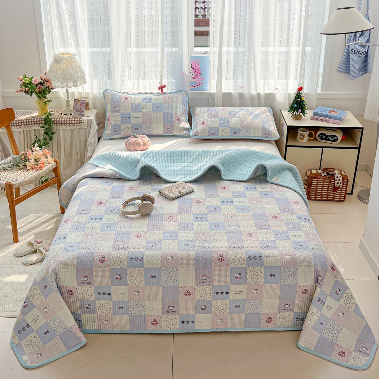 91家纺网 家纺一手货源 找家纺 恒尚居 2025新款双层纱牛奶绒床盖双面两用夹棉床单床垫-秋冬款 四季通用 慢时光【A双层纱-B牛奶绒】