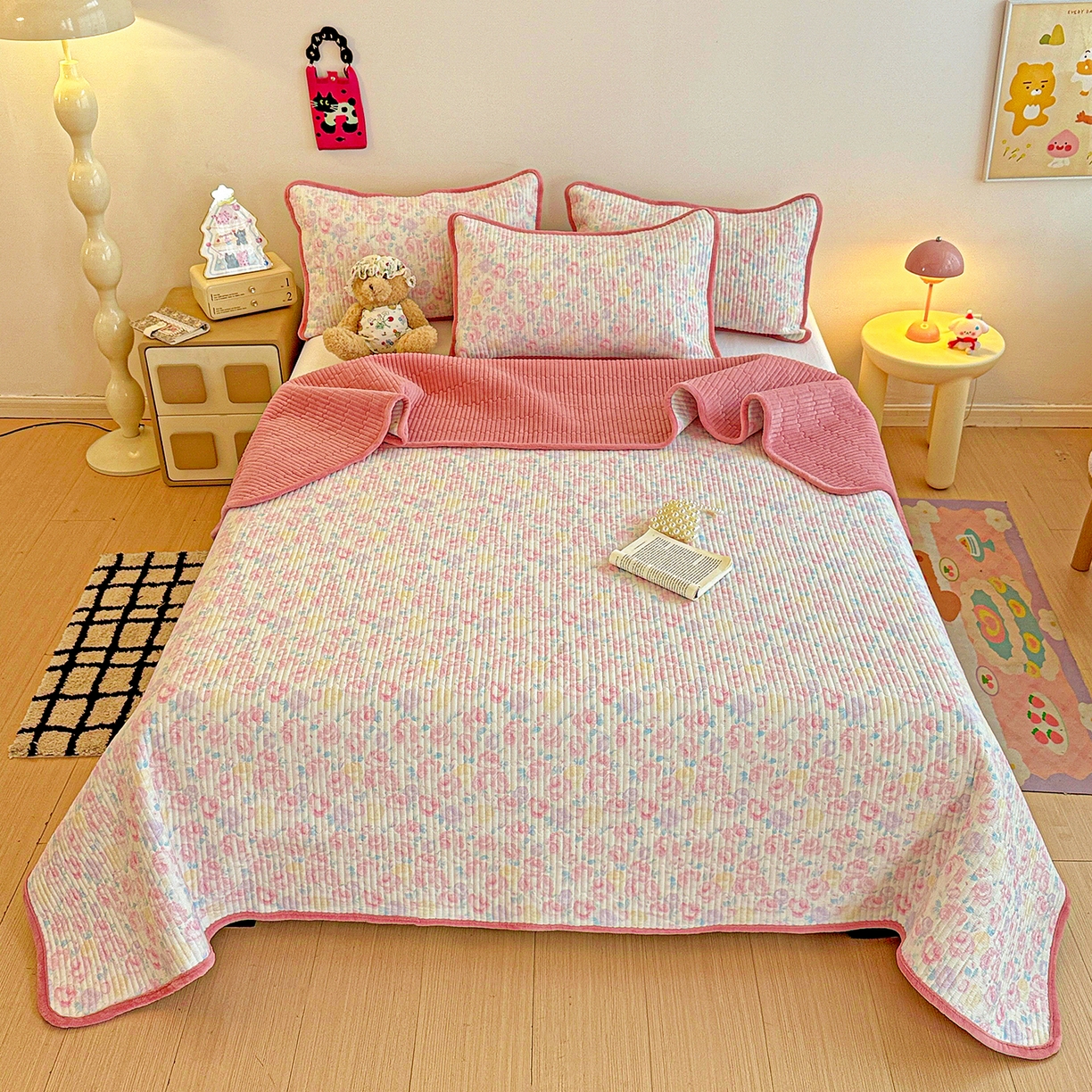 91家纺网 家纺一手货源 找家纺 （总）恒尚居 2025新款双层纱牛奶绒床盖双面两用夹棉床单床垫-秋冬款 四季通用