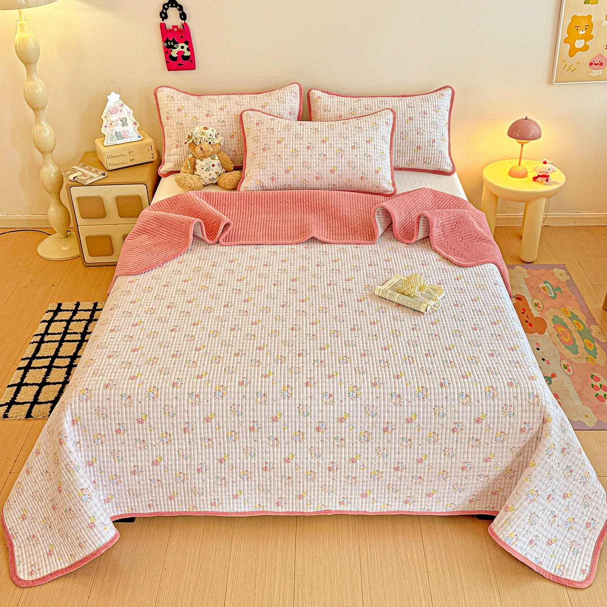 91家纺网 家纺一手货源 找家纺 （总）恒尚居 2025新款双层纱牛奶绒床盖双面两用夹棉床单床垫-秋冬款 四季通用